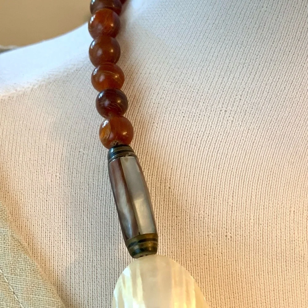 Vintage Abalone Mother of Pearl Agate Necklace Tribal Beach Artisan coastal chic